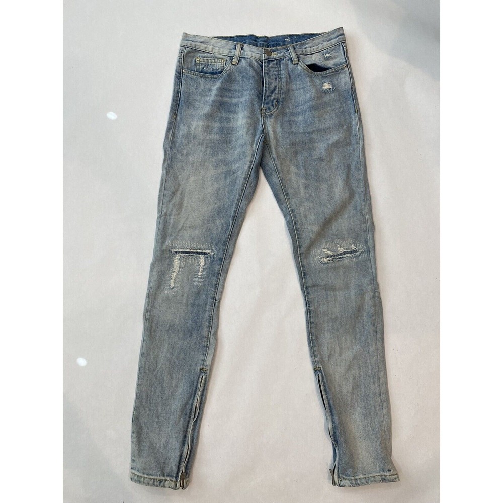 Men's Mnml Jeans Size W31 Blue Ankle Zip Skinny Button Fly Ripped